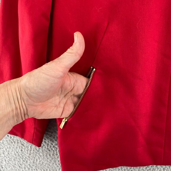 Tahari Jacket Womens 16 Petite Red Zip Pockets Open Front Blazer Stretch Office - Picture 5 of 11